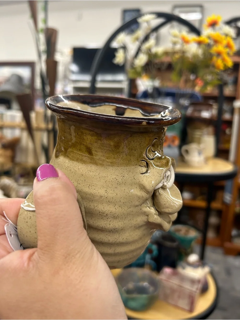 Handmade Creamy Tan Ceramic Mug - Artisan Home Accent ceramic face whimsical